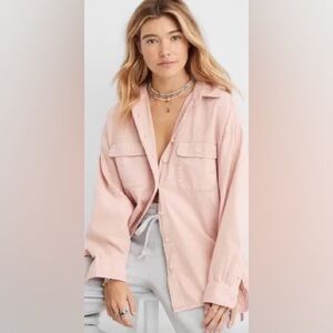 AERIE Light Pink Button Up Long Sleeve Shacket Size XL